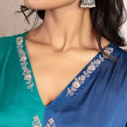 Spring Soul Teal Modal Regular Fit Embroidered Kurta image 3