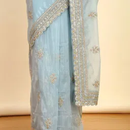 Soch Womens Powder Blue Sequinned Embellished Organza Saree With Zardosi image 5
