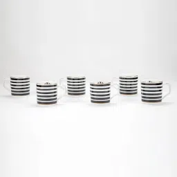 Golden Queens Black & White Ceramic Abstract Monochrome Stripes Tea Cups - Set of 6 (200 ml) image 5