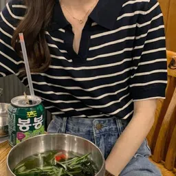 StyleCast Women Shirt Collar Striped Print Short Sleeves Tops image 2