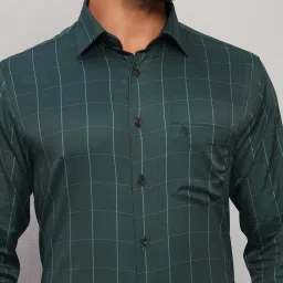 Cantabil Bottle Green Regular Fit Checks Shirt image 5