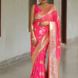 Satrani Pink Silk Woven Saree With Unstitched Blouse-picture-49