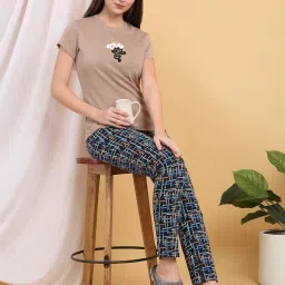 Sweet Dreams Beige Cotton Regular Fit Printed Pyjama Set image 5