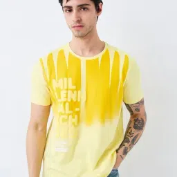 Spykar Men Yellow Slim Fit Solid Half Sleeve Casual T-Shirt-image-2