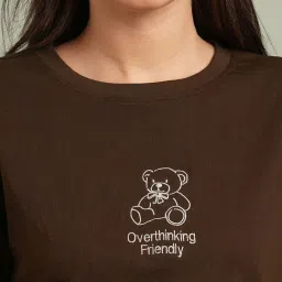 Globus Women Brown Round Neck Short Sleeves Graphic Print Oversized T-Shirt image 5