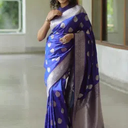 Satrani Blue Silk Woven Saree With Unstitched Blouse-image-80