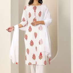 Libas Floral Printed Tie-Up Kurta With Trousers And Dupatta-picture-48