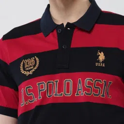 U.S. Polo Assn. Red & Black Cotton Slim Fit Striped Polo T-Shirt image 5
