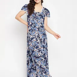 Clovia Blue Printed Night Dress image 5