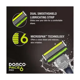Dorco PACE 6 PRO - 6 Blades with Dual Shield Lubrastrips 4 N Cartridges / Refills + 1 N Men's Razor image 3