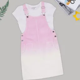 Pantaloons Junior Girls Pink Lady Cotton Dungaree Set-image-25