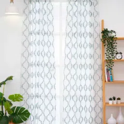 Ariana Parker White & Blue Polyester 7 Ft. Door Sheer Curtain image 3