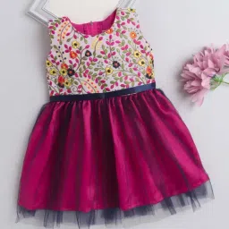 The Magic Wand Kids Pink & Navy Embroidered Dress-image-34