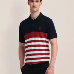 u.s. polo assn. U.S.Polo Assn. Navy Cotton Slim Fit Striped Polo T-Shirt-picture-40