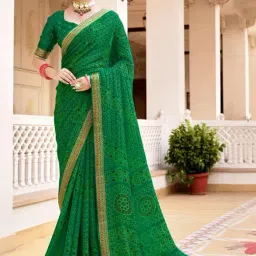 Satrani Green Printed Saree With Unstitched Blouse-picture-36