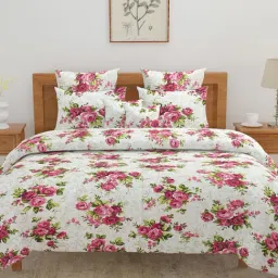 Swayam Red Cotton Floral Double Bed Sheets 2 Pillow Covers-image-12