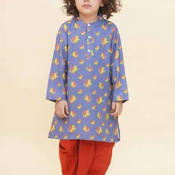 Sethukrishna Boys Floral Printed Mandarin Collar Straight Kurta With Dhoti Pants-picture-20