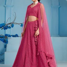 Zeel Clothing Embroidered Sequinned Semi-Stitched Georgette Lehenga & Blouse With Dupatta image 2