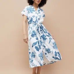 Colour Me by Melange Women Floral Printed Shirt Collar Shirt Midi Dress-image-42