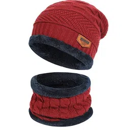 Alexvyan Men Self Design Acrylic Snow & Wind proof Beanie & Scarf image 5