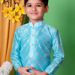 TAKE STYLE Boys Turquoise Blue Dupion Silk Embroidered Kurta Sets image 5
