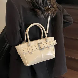 LULU & SKY Women Solid Structured Buckle Detail Handheld Bag image 4