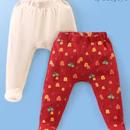 Babyoye 100% Cotton With Eco Jiva Finish Full Length Diaper Leggings Bear & Tree Print Pack of 2- Pink & Red-picture-30