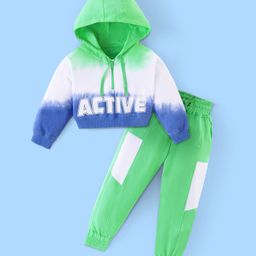 Ollington St. Winter Wear Set of Ombre Tie & Dye Hooded Sweatshirt With Chest Print And Joggers - Multicolor & Green-picture-26