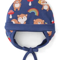 Babyhug 100% Cotton Knit Squirrel Printed Cap With Knot - Navy Blue-image-80