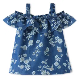 Babyhug Denim Woven Half Sleeves  Top With Floral Print - Blue-picture-36