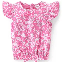 Babyhug Rayon Woven Half Sleeves Top With Lace & Bow Detailing Floral Print - Pink-picture-38