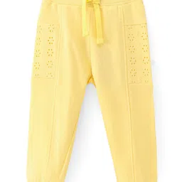 Babyhug Cotton Looper Knit Full Length Lounge  Pant Floral Embroidery -Yellow-picture-26