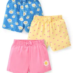 Babyhug Cotton Knit Shorts Floral Print Pack of 3 - Multicolour-picture-10