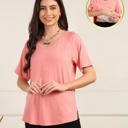 Zelena Viscose Half Sleeves Solid Extra Stretchable Top With Zip - Peach-picture-19