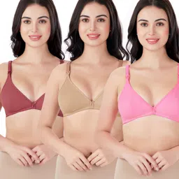Bella Mama Cotton Elastane Knit Maternity Non Wired Nursing Bra Pack of 3 (Colour May Vary)-image-99