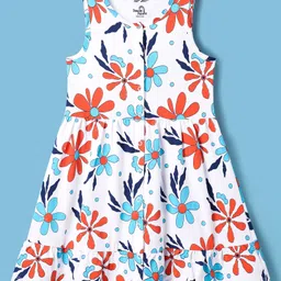 Doodle Poodle Cotton Knit Sleeveless Front Open Frock with Floral Print - White-image-50
