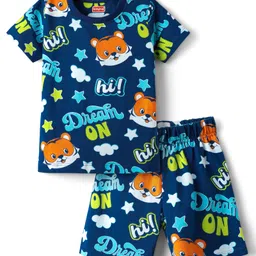 Babyhug Cotton Knit Half Sleeves Co-ords Shorts Night Suit with Cub Print - Navy Blue-picture-32