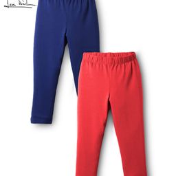 arias by lara dutta Arias Cotton Elastane Knit Full Length Solid Leggings Pack of 2 - Navy Blue & Red-picture-4