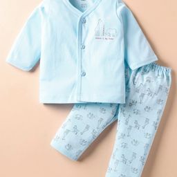 Zero Sinker Knit Full Sleeves Night Suit With Animal Print - Light Blue-picture-3