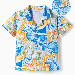 OLLINGTON ST. 100% Cotton Sinker Knit Half Sleeves Shirt With Tropical Theme Print - Multicolour-image-9
