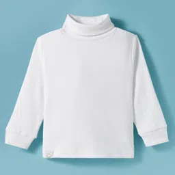 Ollypop Interlock Knit Full Sleeves Solid Color Turtle Neck T-Shirt - White-picture-10