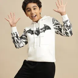 Kidsville Knit DC Comics Featuring Full Sleeves Batman Logo Printed Light Winter Hoodie - Off White-picture-14