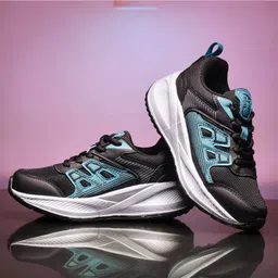 asian Mesh Detailed & Colour Blocked Lace Up Shoes - Black & Blue-picture-13