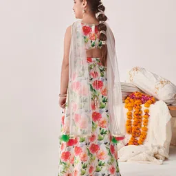 Pspeaches Silk Blend Sleeveless Floral Printed Lehenga Choli With Dupatta - Multi image 3