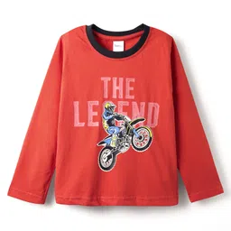 Taeko Single Jersey Knit Full Sleeves T-Shirt & Pant Set With Text Print - Red & Black image 2