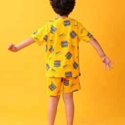 Anthrilo 100% Organic Cotton Knit Half Sleeves Pop It Printed Tee & Coordinating Shorts Set - Yellow image 3