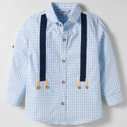ToffyHouse Cotton woven Full Sleeves Checkered Party Shirt & Trouser Set with Bow - Tan & Light Blue image 2