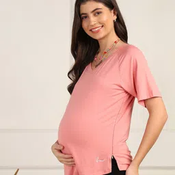 Zelena Viscose Half Sleeves Solid Extra Stretchable Top With Zip - Peach image 4