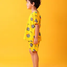 Anthrilo 100% Organic Cotton Knit Half Sleeves Pop It Printed Tee & Coordinating Shorts Set - Yellow image 4