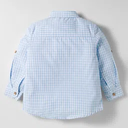 ToffyHouse Cotton woven Full Sleeves Checkered Party Shirt & Trouser Set with Bow - Tan & Light Blue image 3